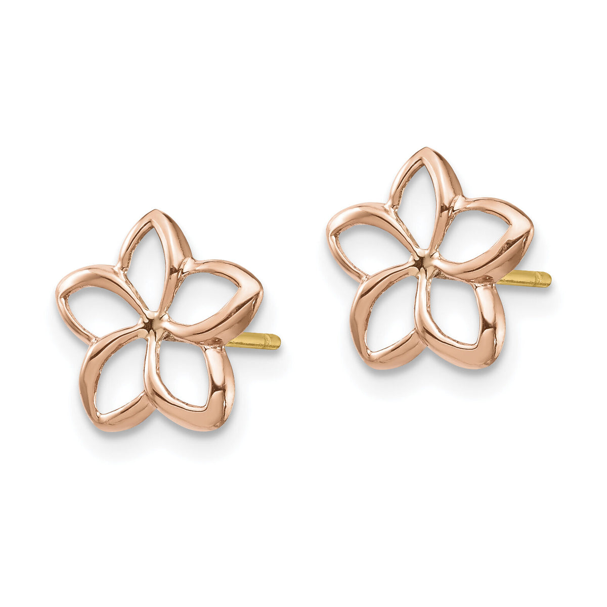 14K Two-tone Rose & Yellow Polished Plumeria Cutout Post Earrings-TF1562