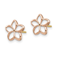 14K Two-tone Rose & Yellow Polished Plumeria Cutout Post Earrings-TF1562
