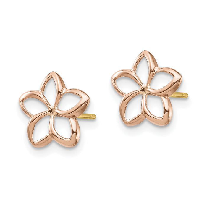 14K Two-tone Rose & Yellow Polished Plumeria Cutout Post Earrings-TF1562
