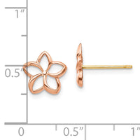 14K Two-tone Rose & Yellow Polished Plumeria Cutout Post Earrings-TF1562