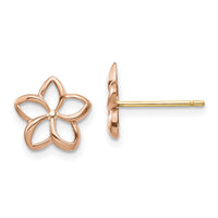 14K Two-tone Rose & Yellow Polished Plumeria Cutout Post Earrings-TF1562