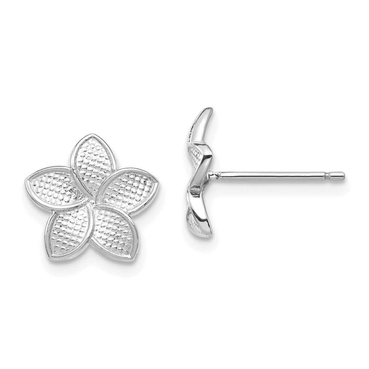 14K White Polished & Textured Plumeria Post Earrings-TF1564