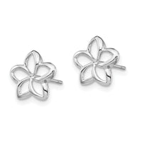 14K White Polished Plumeria Cutout Post Earrings-TF1565