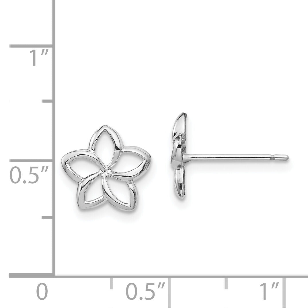 14K White Polished Plumeria Cutout Post Earrings-TF1565