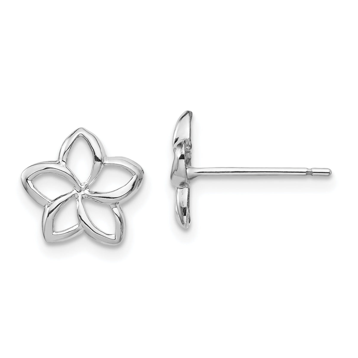 14K White Polished Plumeria Cutout Post Earrings-TF1565