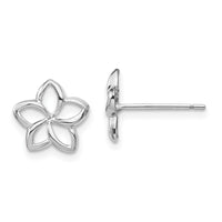 14K White Polished Plumeria Cutout Post Earrings-TF1565