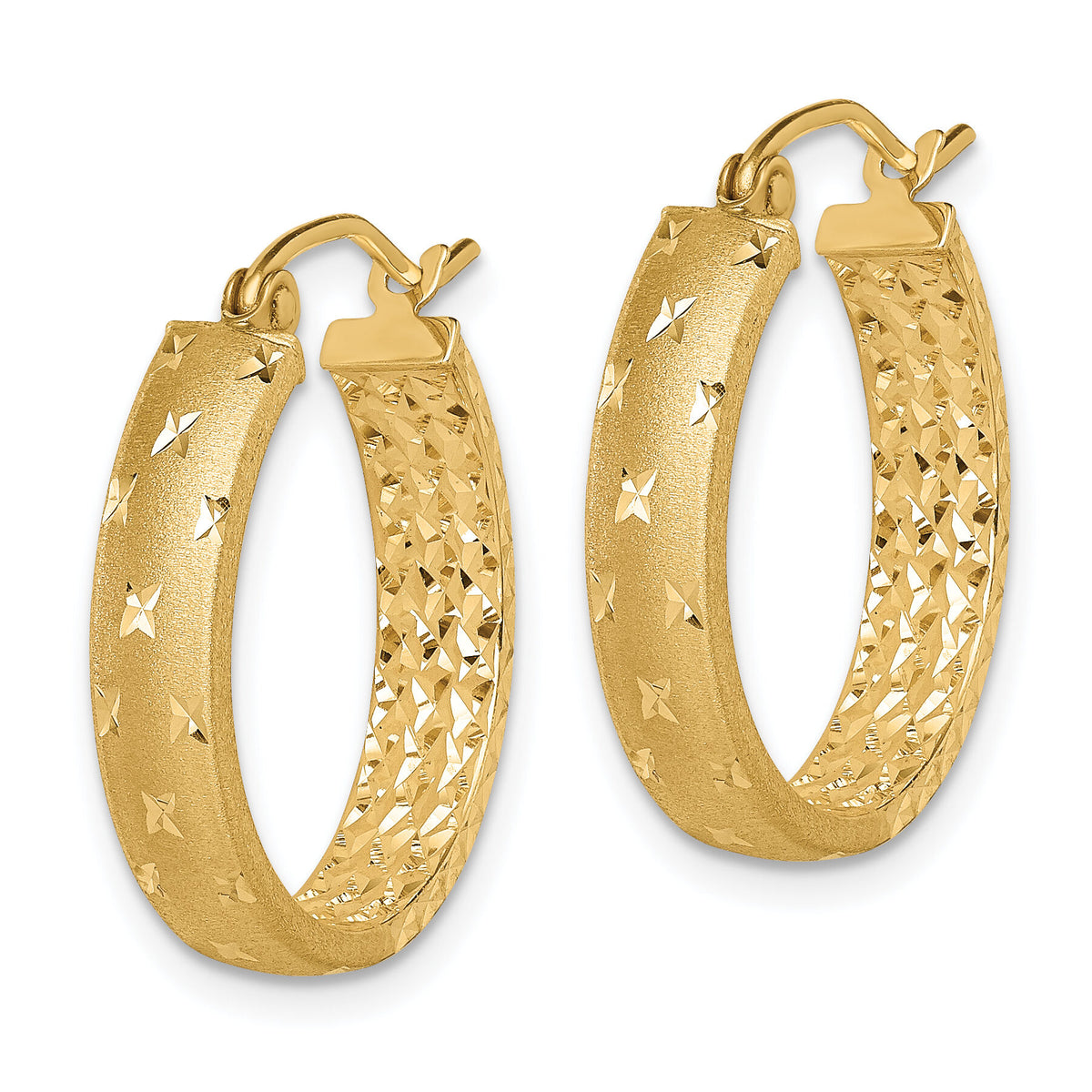 14k Polished Diamond-cut In/Out Hoop Earrings-TF1572