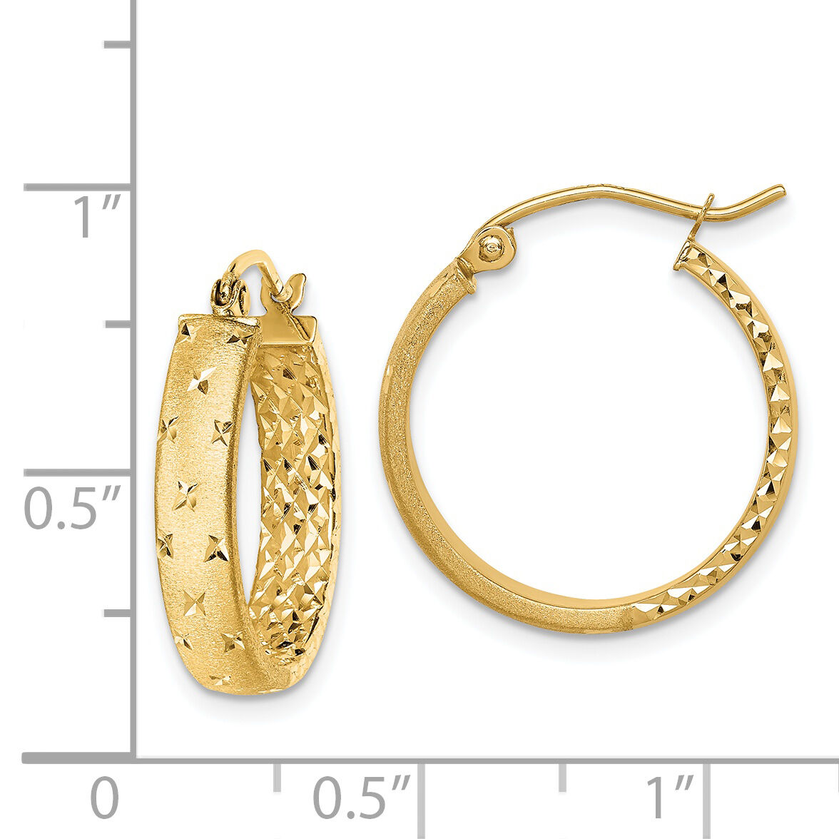 14k Polished Diamond-cut In/Out Hoop Earrings-TF1572