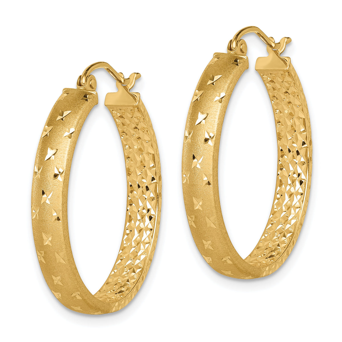 14k Satin and Polished Diamond-cut In/Out Hoop Earrings-TF1573