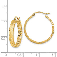 14k Satin and Polished Diamond-cut In/Out Hoop Earrings-TF1573