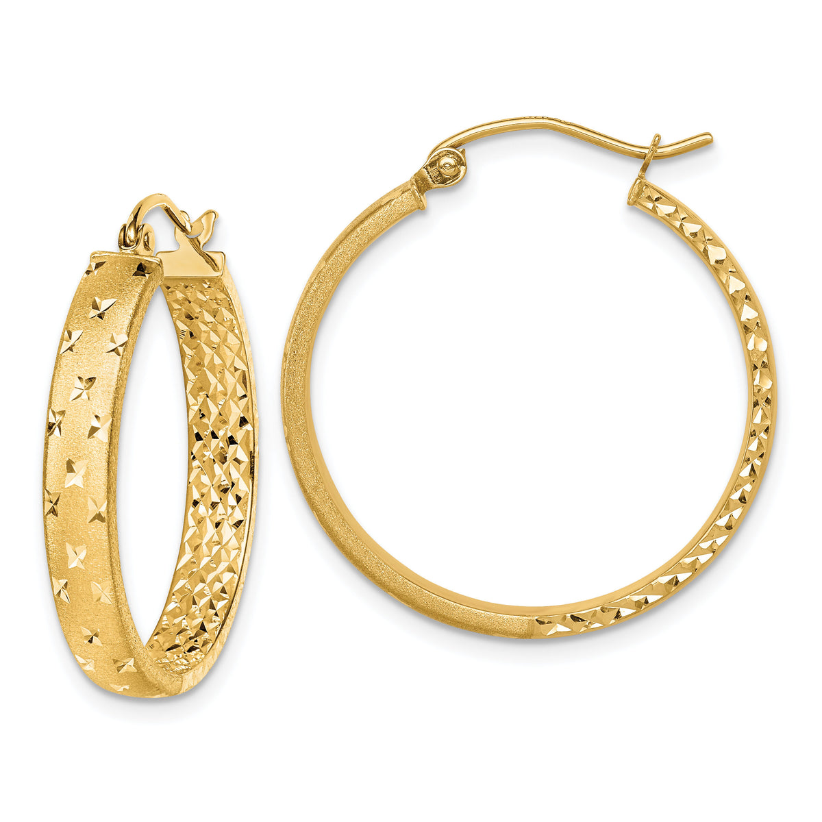 14k Satin and Polished Diamond-cut In/Out Hoop Earrings-TF1573
