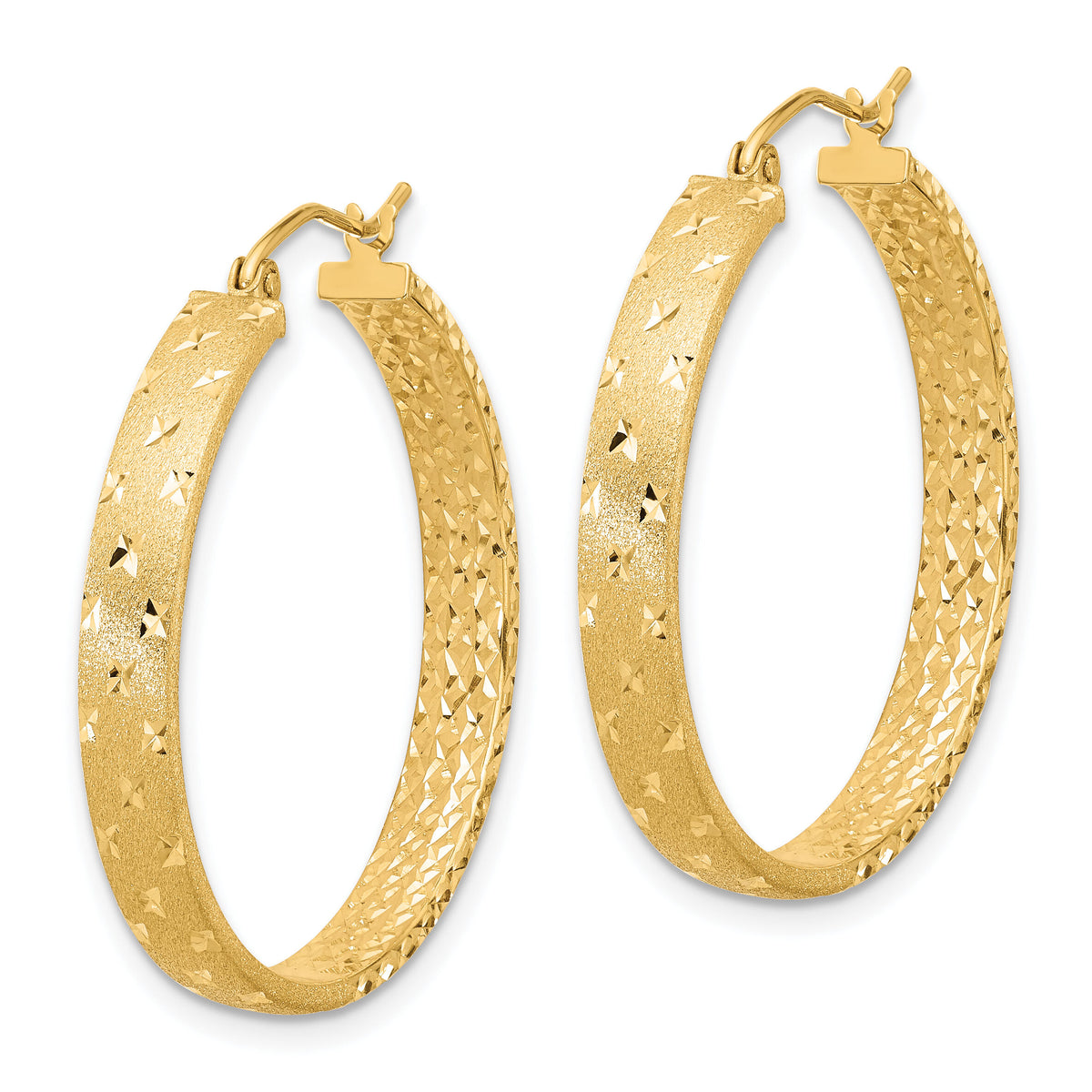14k Polished Diamond-cut In/Out Hoop Earrings-TF1574