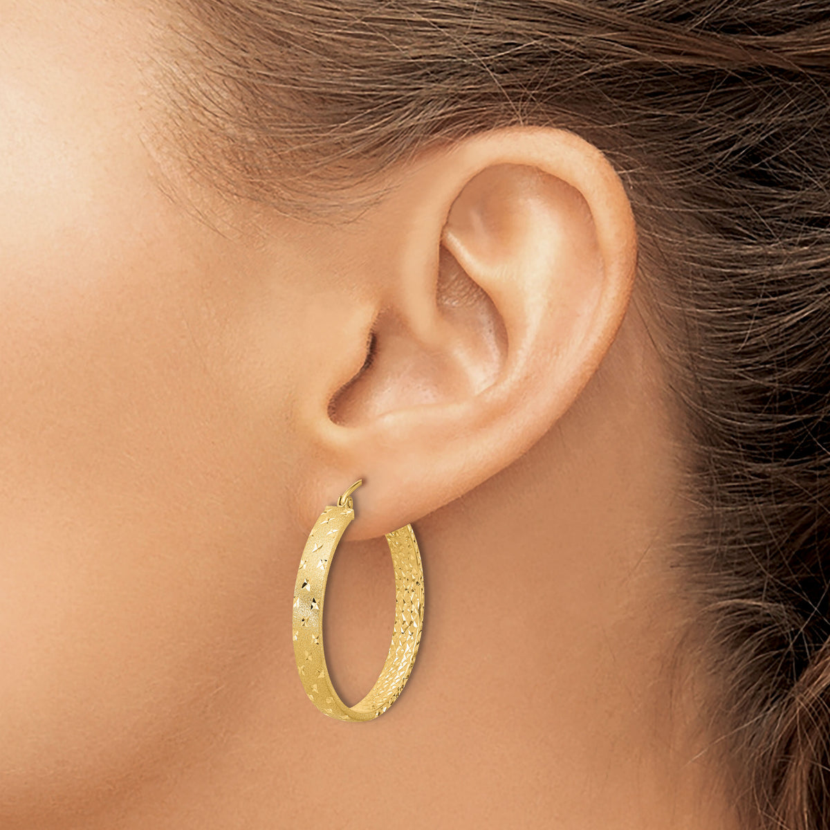 14k Polished Diamond-cut In/Out Hoop Earrings-TF1574
