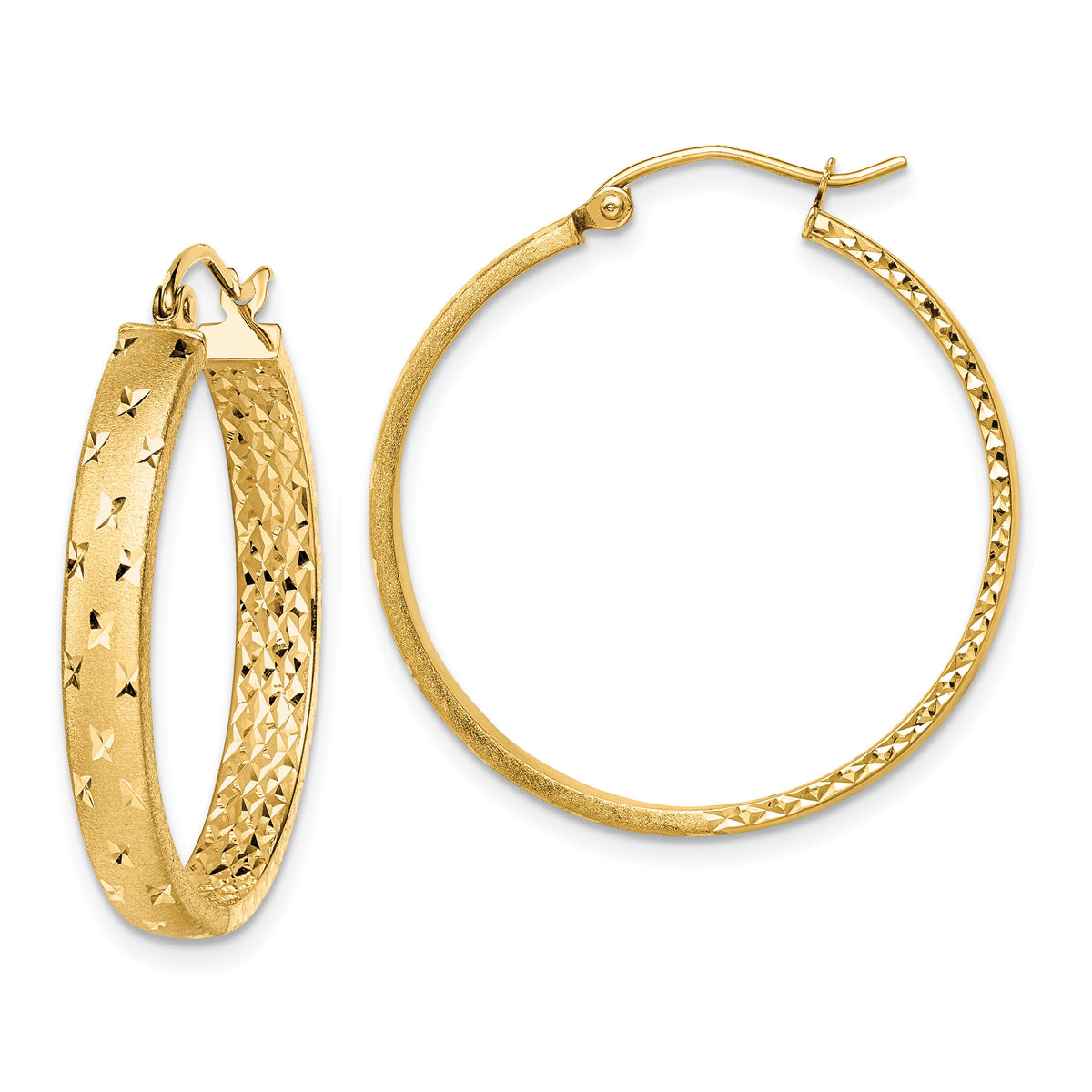 14k Polished Diamond-cut In/Out Hoop Earrings-TF1574