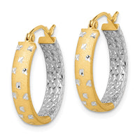 14k w/White Rhodium Satin Polished Diamond-cut In/Out Hoop Earrings-TF1575