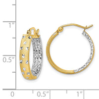 14k w/White Rhodium Satin Polished Diamond-cut In/Out Hoop Earrings-TF1575