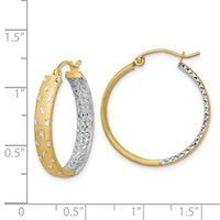 14k w/White Rhodium Polished Satin Diamond-cut In/Out Hoop Earrings-TF1576