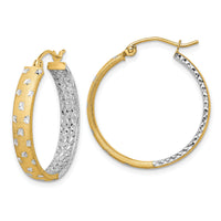 14k w/White Rhodium Polished Satin Diamond-cut In/Out Hoop Earrings-TF1576