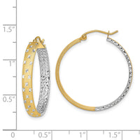 14k w/White Rhodium Polished Satin Diamond-cut In/Out Hoop Earrings-TF1577