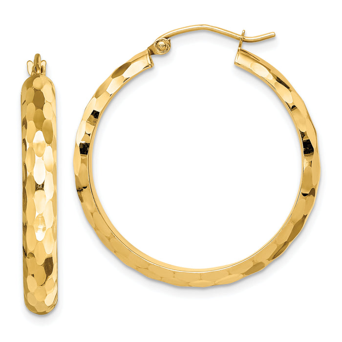 14k Diamond-cut Hoop Earrings-TF1578