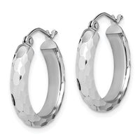 14k White Gold Diamond-cut Hoop Earrings-TF1586