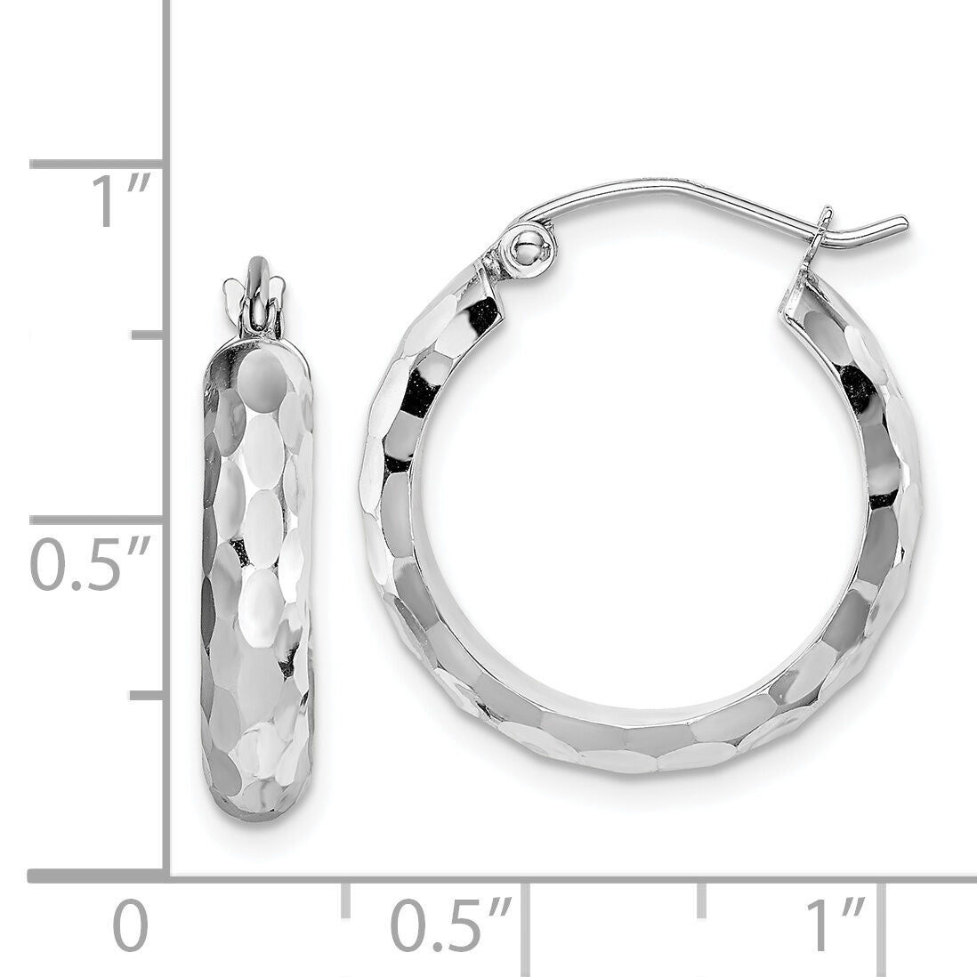 14k White Gold Diamond-cut Hoop Earrings-TF1586