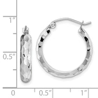 14k White Gold Diamond-cut Hoop Earrings-TF1586
