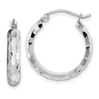 14k White Gold Diamond-cut Hoop Earrings-TF1586