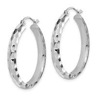 14k White Gold Diamond-cut Hoop Earrings-TF1587
