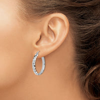 14k White Gold Diamond-cut Hoop Earrings-TF1587