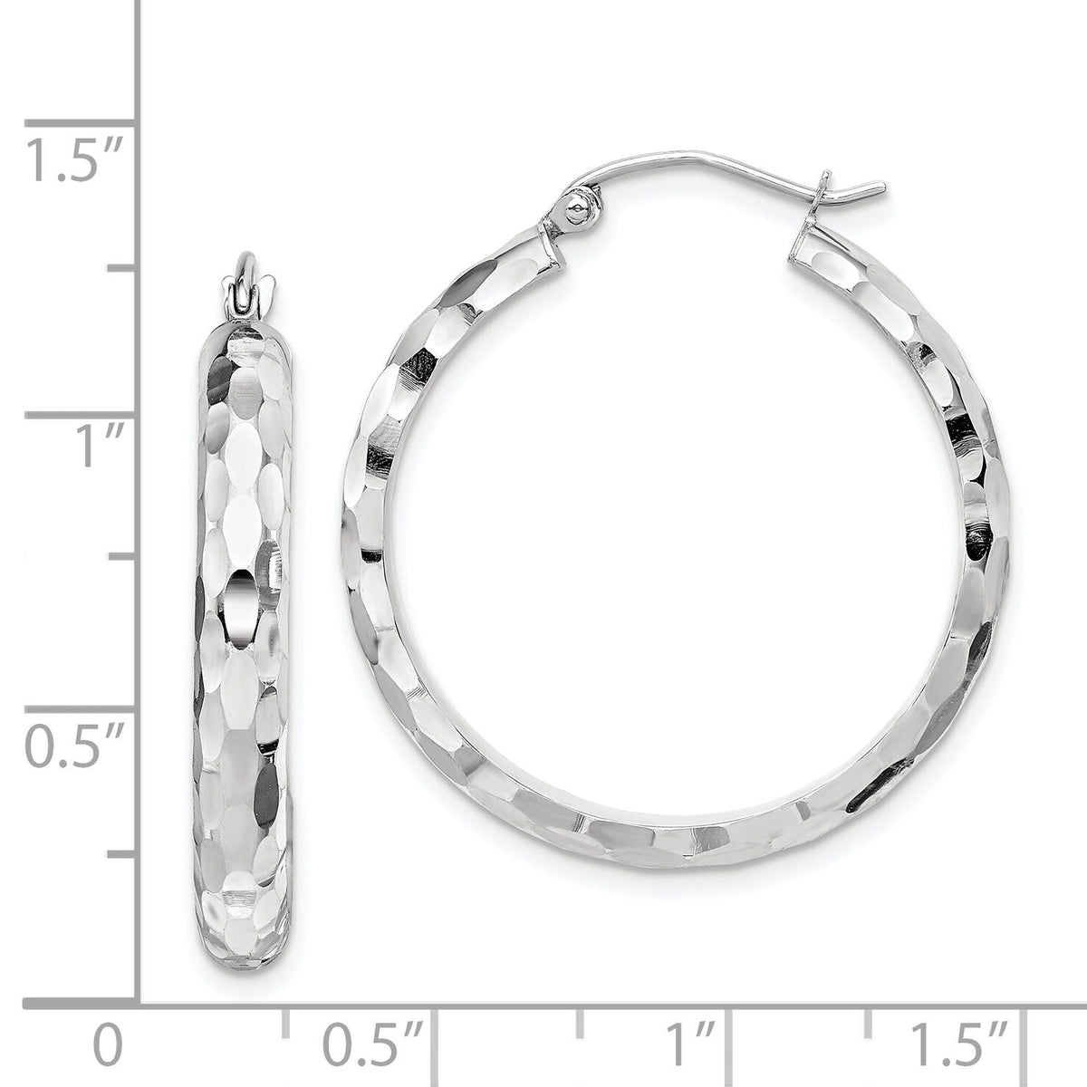14k White Gold Diamond-cut Hoop Earrings-TF1587