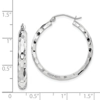 14k White Gold Diamond-cut Hoop Earrings-TF1587