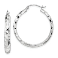 14k White Gold Diamond-cut Hoop Earrings-TF1587