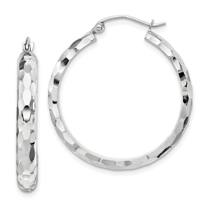 14k White Gold Diamond-cut Hoop Earrings-TF1587