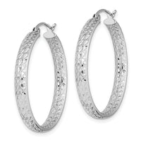 14k White Gold Diamond-cut In/Out Hoop Earrings-TF1590