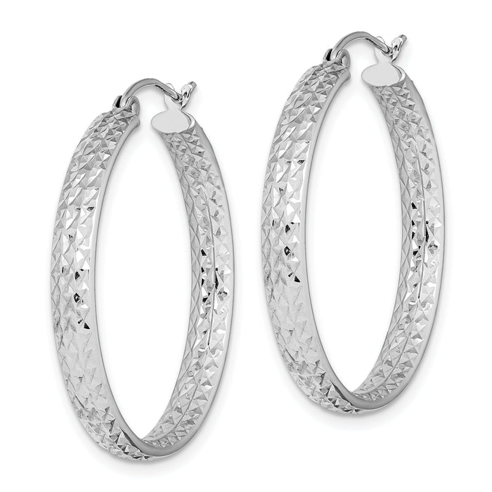 14k White Gold Diamond-cut In/Out Hoop Earrings-TF1590