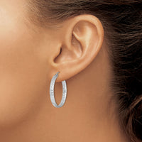 14k White Gold Diamond-cut In/Out Hoop Earrings-TF1590