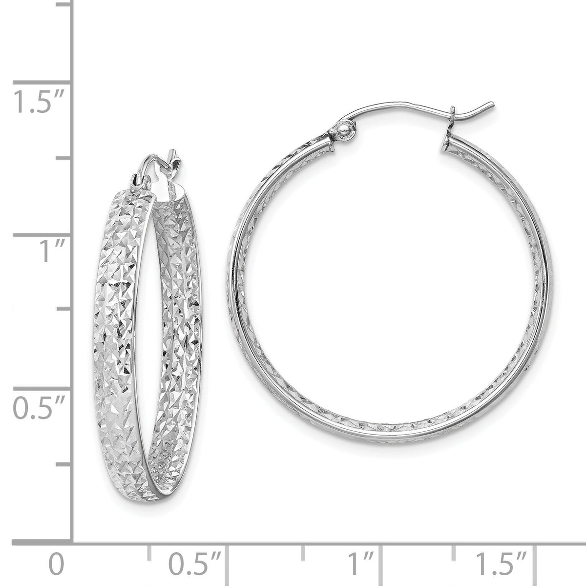 14k White Gold Diamond-cut In/Out Hoop Earrings-TF1590