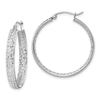 14k White Gold Diamond-cut In/Out Hoop Earrings-TF1590