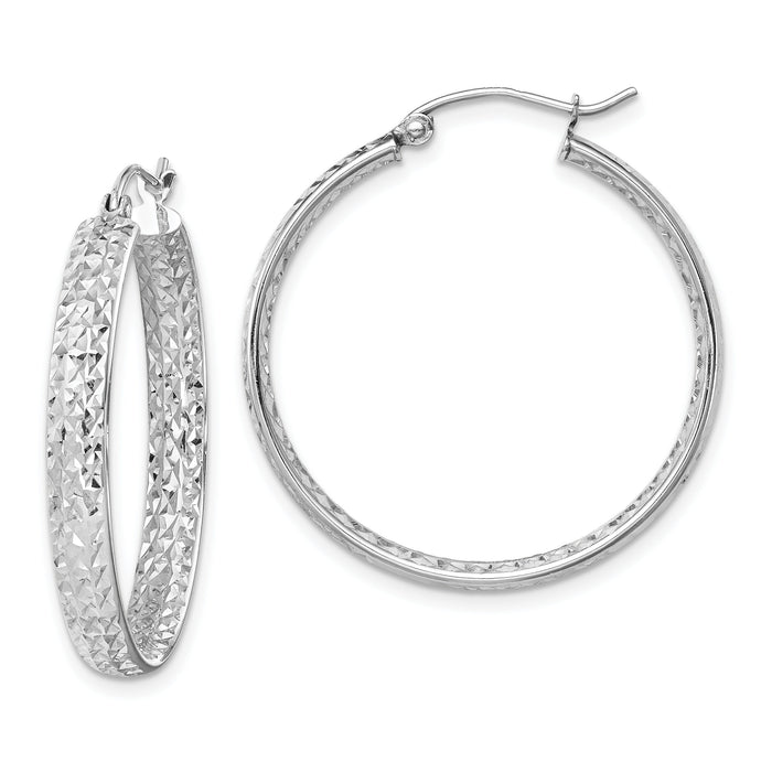 14k White Gold Diamond-cut In/Out Hoop Earrings-TF1590