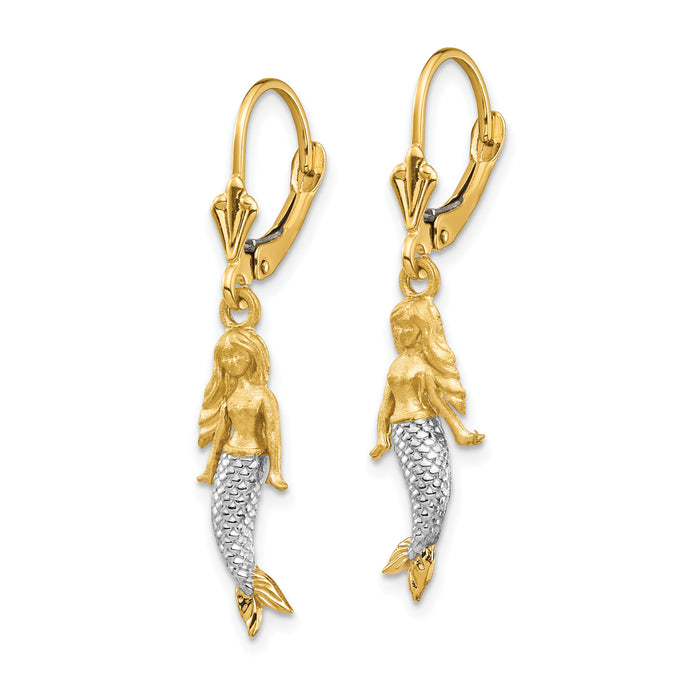 14K and White Rhodium Brushed & Polished Mermaid Earrings-TF1598