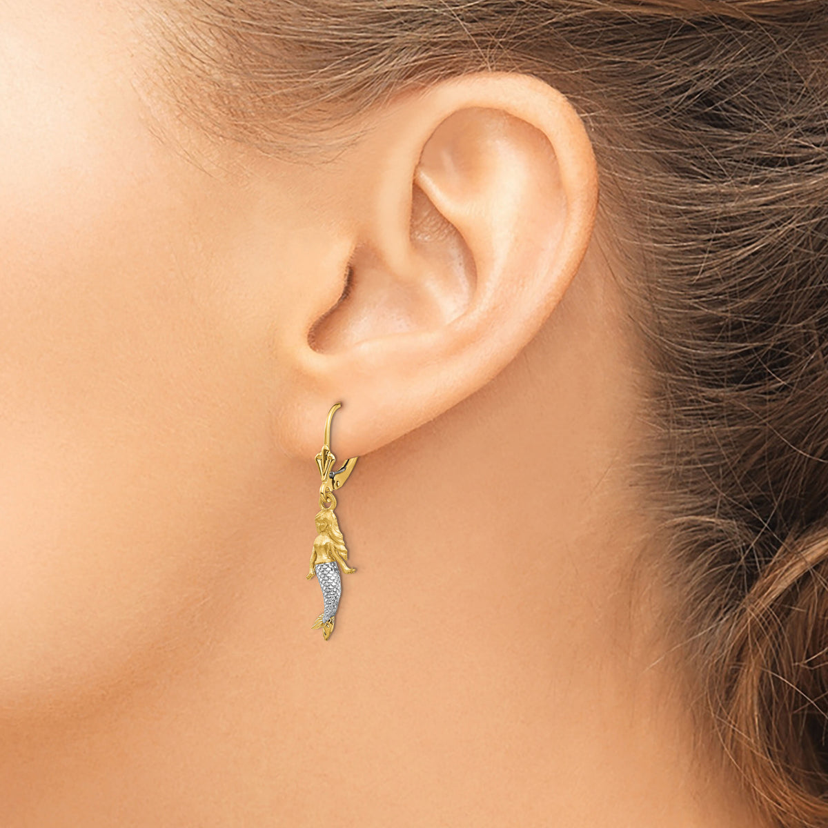 14K and White Rhodium Brushed & Polished Mermaid Earrings-TF1598
