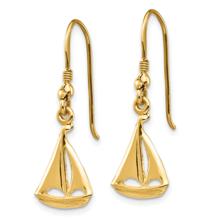 14K Sailboat Shepherd Hook Earrings-TF1599