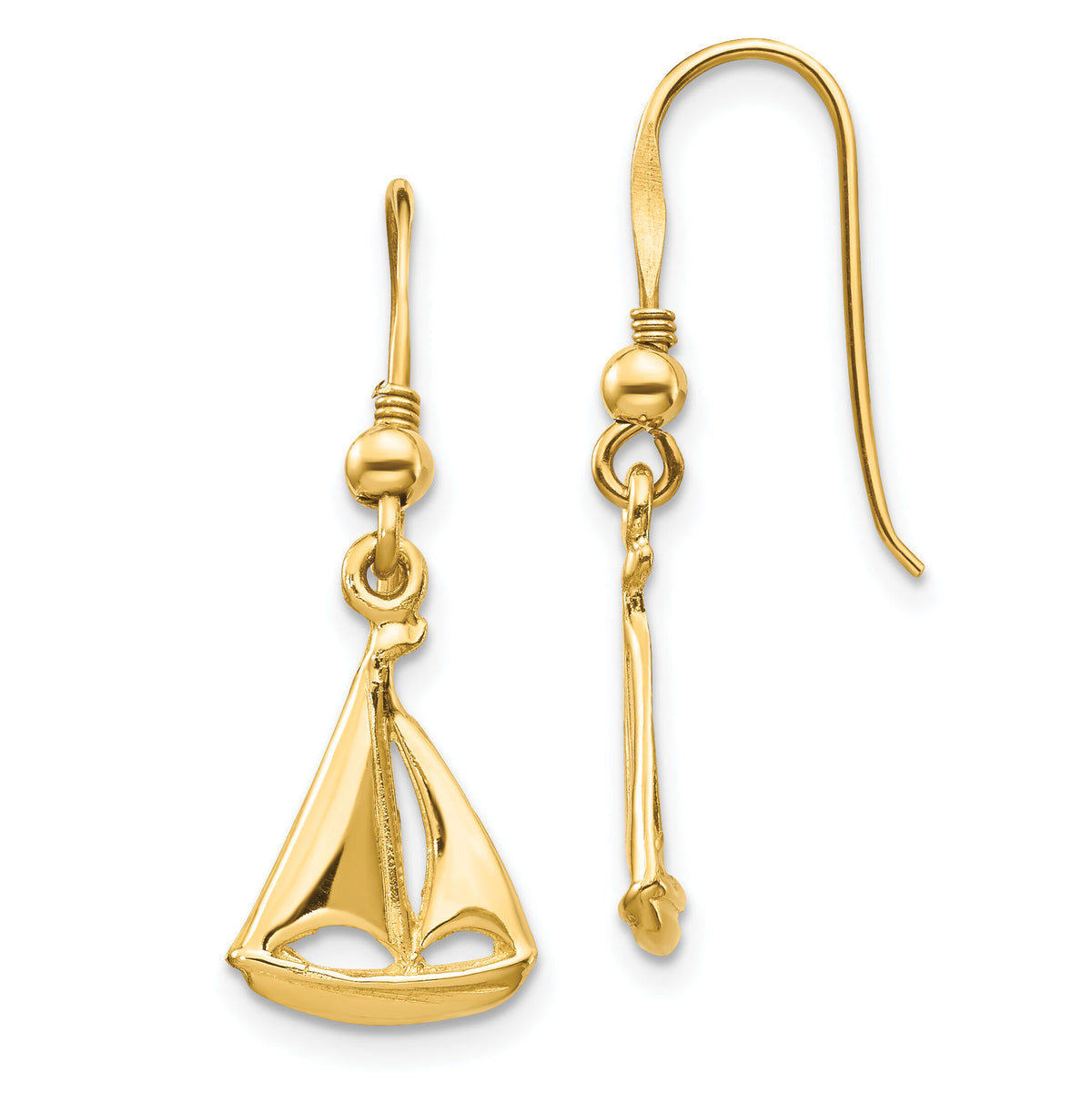 14K Sailboat Shepherd Hook Earrings-TF1599