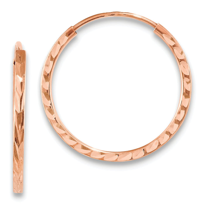 14k Rose Gold 1.60mm D/C Square Tube Endless Hoop Earrings-TF1602