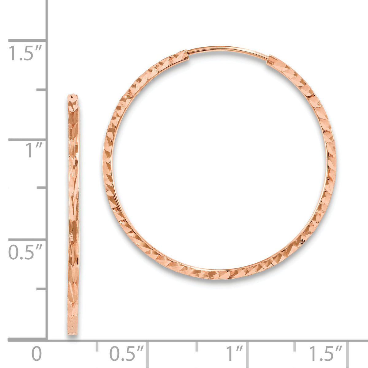 14k Rose Gold 1.60mm D/C Square Tube Endless Hoop Earrings-TF1603