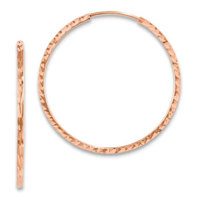 14k Rose Gold 1.60mm D/C Square Tube Endless Hoop Earrings-TF1603