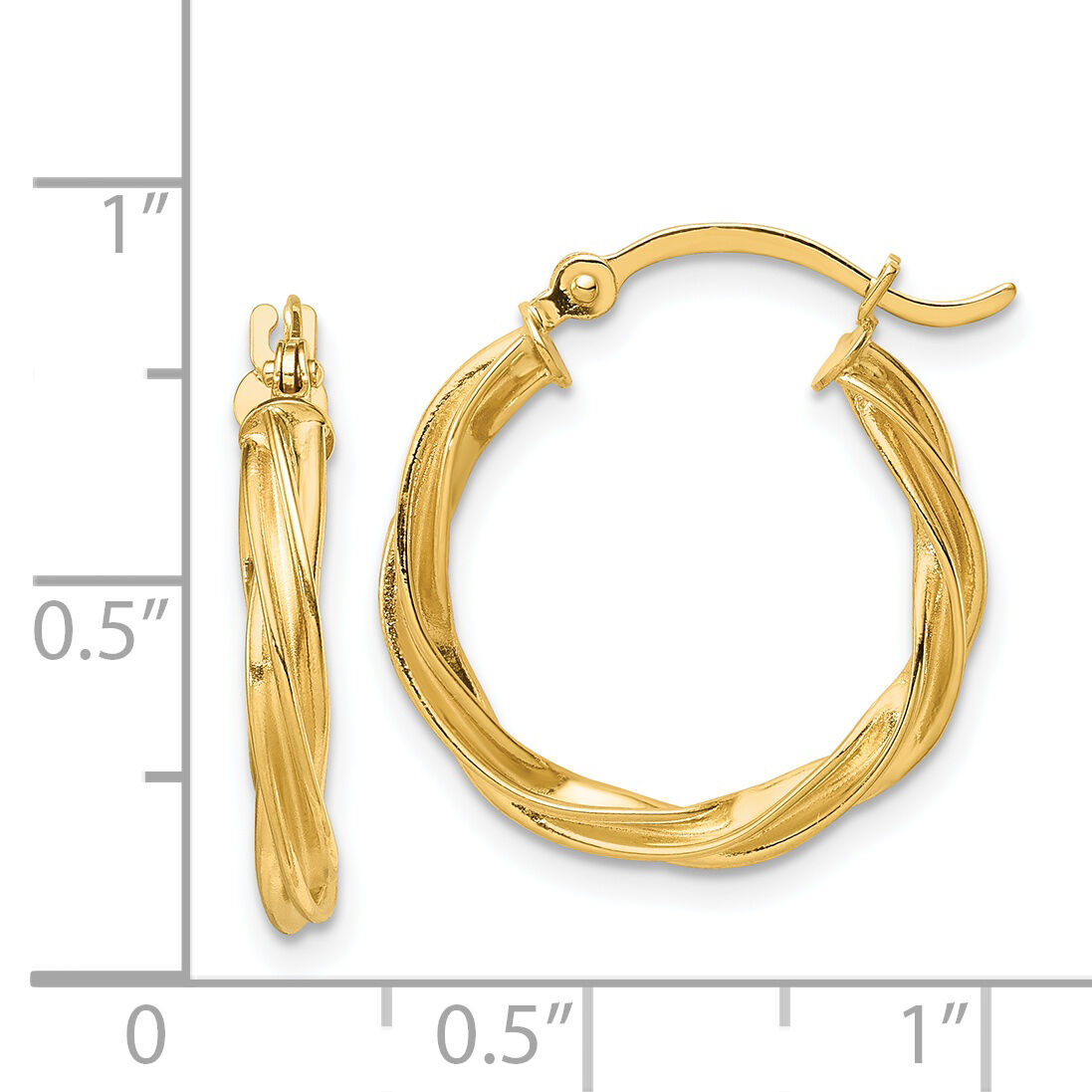 14K Polished Twisted 2.5mm Hoop Earrings-TF1606