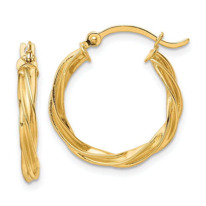 14K Polished Twisted 2.5mm Hoop Earrings-TF1606