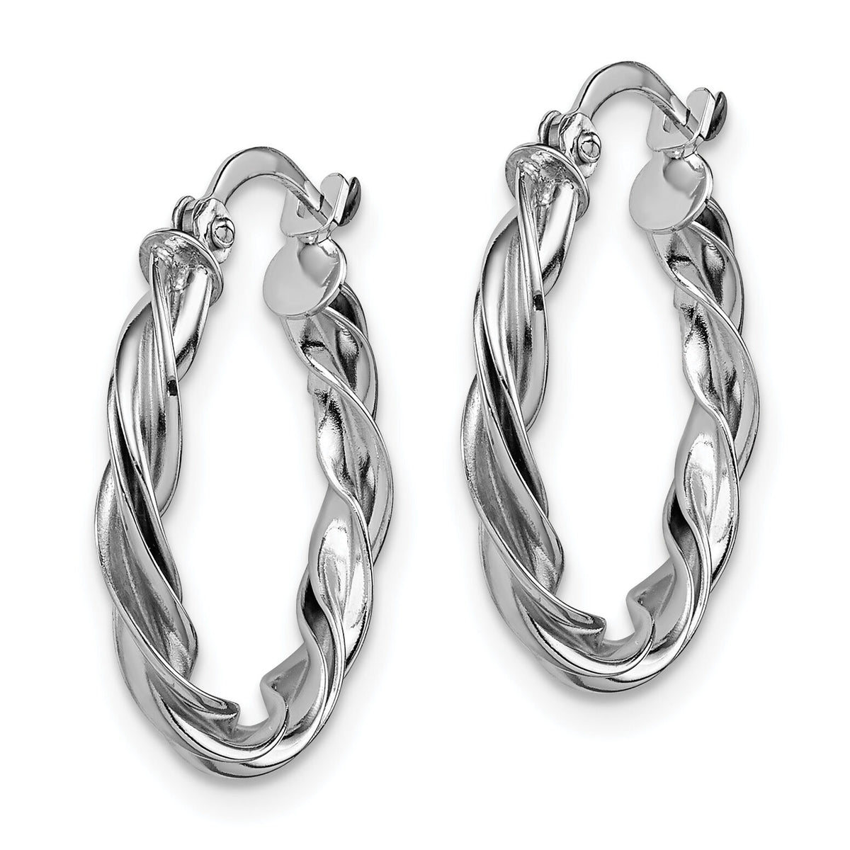 14K Polished White Gold Twisted Hoop Earrings-TF1606W